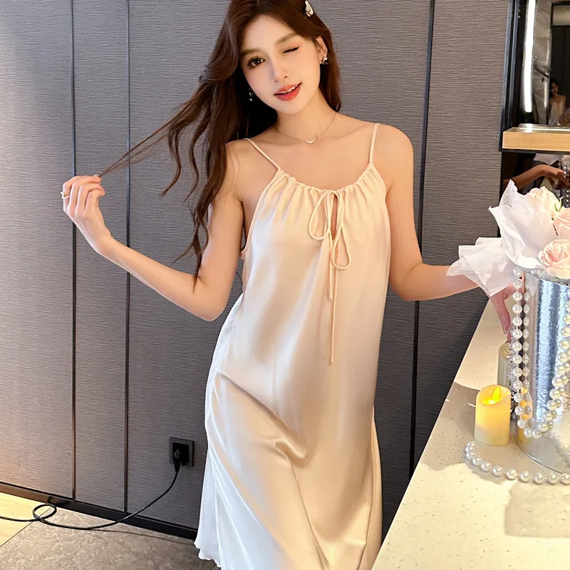 

Sexy Thin Silk Strap Sleep Dress Hot Pure Desire Backless Small Vest Ice Silk Home Clothes Sleepwear Summer Collection