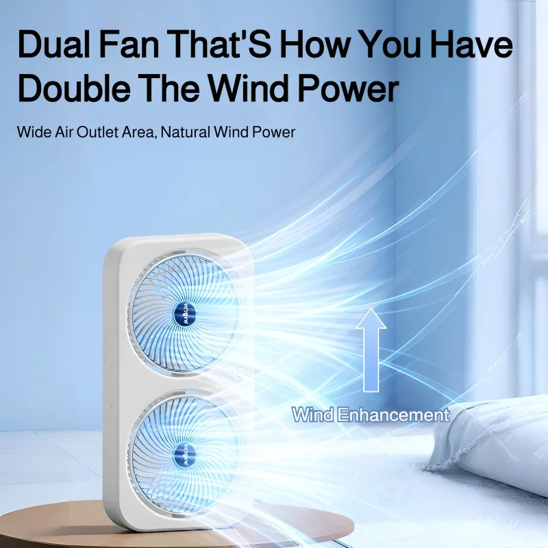 Home mini electric fan dormitory rechargeable desktop air circulation fan double head electric fan