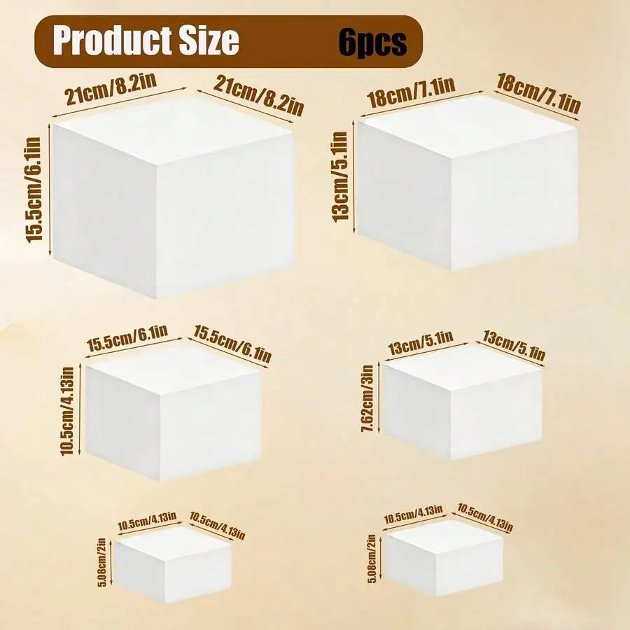 6 White Cube Dessert Stands | 5-Sided Display Trays - Festive Cake Holder For Party/Wedding/Christmas