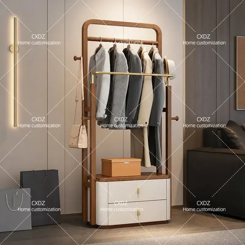 Solid Wood Floor to Ceiling Coat Rack Bedroom Living Room Clothes Hanger Stand Household Garment Organizer Storage Shelf