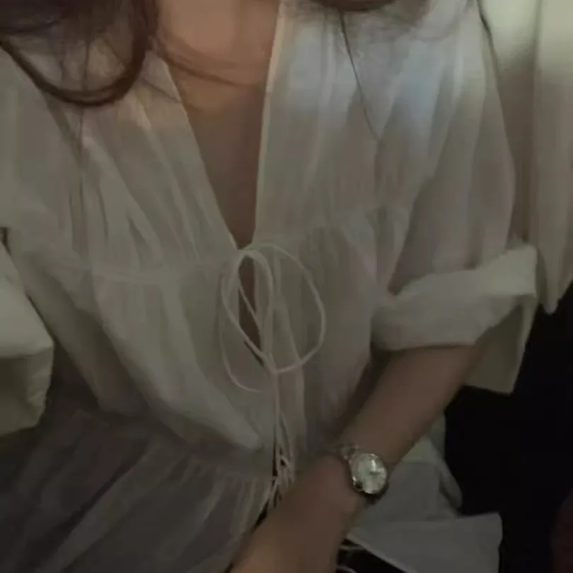 Sweet Ele V-Ne Long Sve irt Dongda Gate Ounce Retro Design Sense Tie Women's Cotton Breathable Comfortable Faion