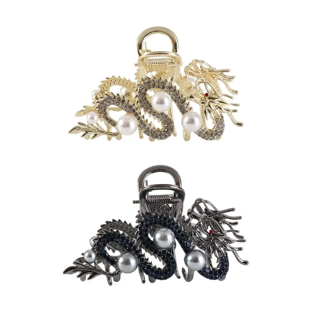 

Cute Pearl Zodiac Dragon Hair Claw Hairpin New Year Headwear Animal Hair Clip Grab Clip Headdress Rhinestone Shark Clip Girl