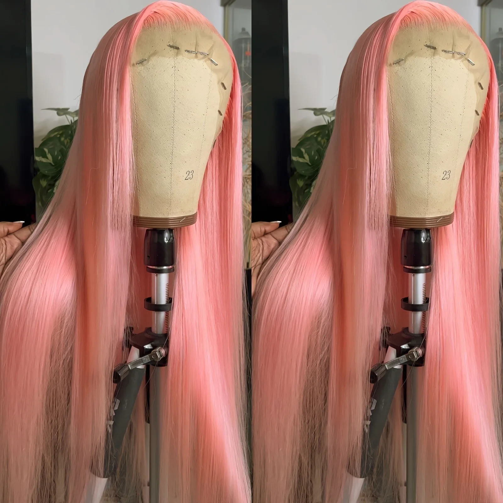 Light Pink Wig Bone Straight Lace Front Wig 32 Inch 13x4 HD Transparent Synthetic Tiny Knots Pre Plucked perruque Daily Cosplay