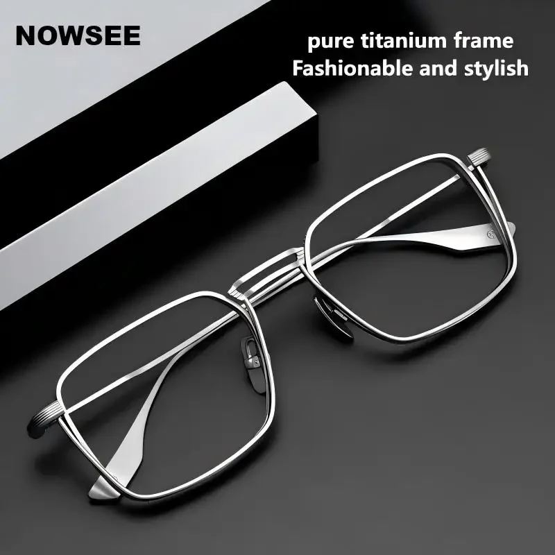 

NEWSEE New Trend Squre Pure Titanium Ultra-light Frame Glasses for Men, Blue Light Blocking, Business Casual Fashion Eyewear
