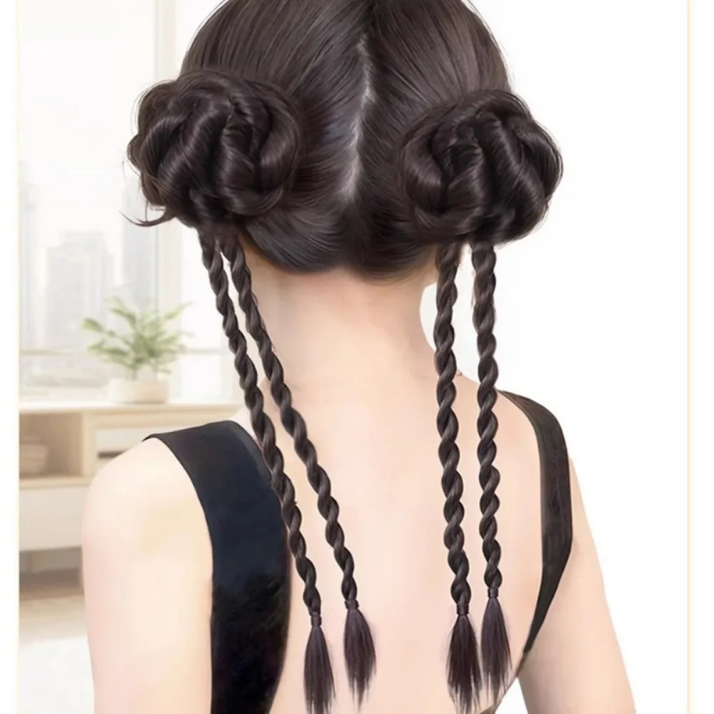 1 paio 45 cm bocciolo di fiore treccia sintetica clip di afferrare parrucche Y2K giocattolo per ragazze doppia testa a sfera parrucca borsa calda estensione ragazza