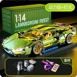 1280PCS Technical 1:14 Green Sian Racing Sports Car Building Blocks Assemble Bricks Vehicle Toys Gift For Boy Kids