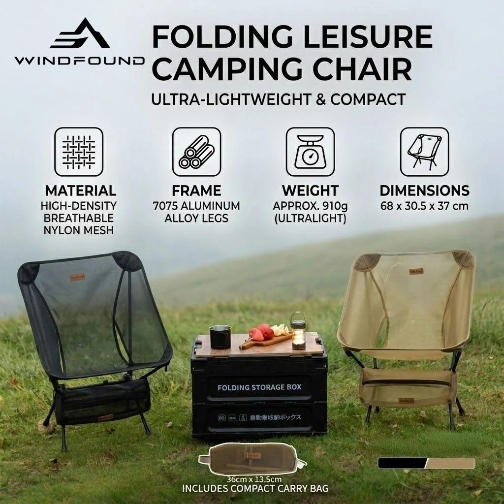 Ultra-Light Portable Aluminum Moon Chair Breathable Mesh Folding Camping Seat for Fishing Hiking Picnic Reclining Chair