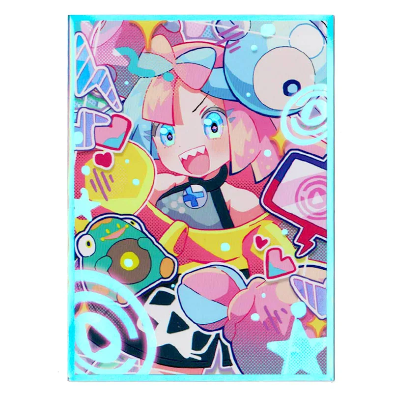 60PCS Pokemon Lono Card Sleeves Laser Shine Pink Cute Anime Girl PTCG Trading Cards Protective Case