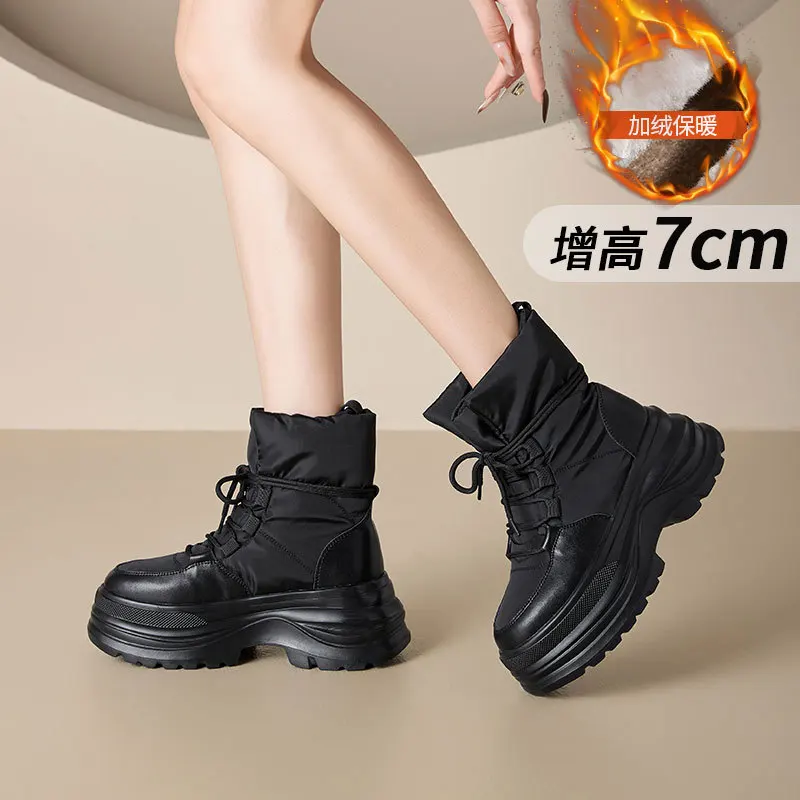 

Black White Ankle Boots Women Punk Motorcycle Riding Booties Shoes Fall Warm Fur Winter Boots Short Female Comfy