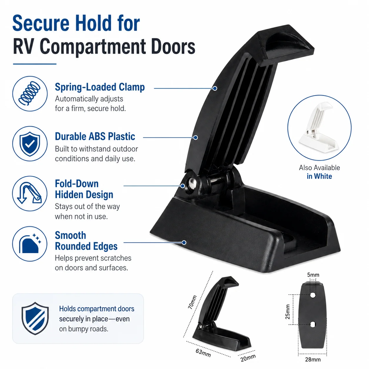 RV Door Catch Holder ABS Latch Clip, Dual Color Catcher for Motorhome Caravan Truck Van Camper Trailer Baggage Door Accessories