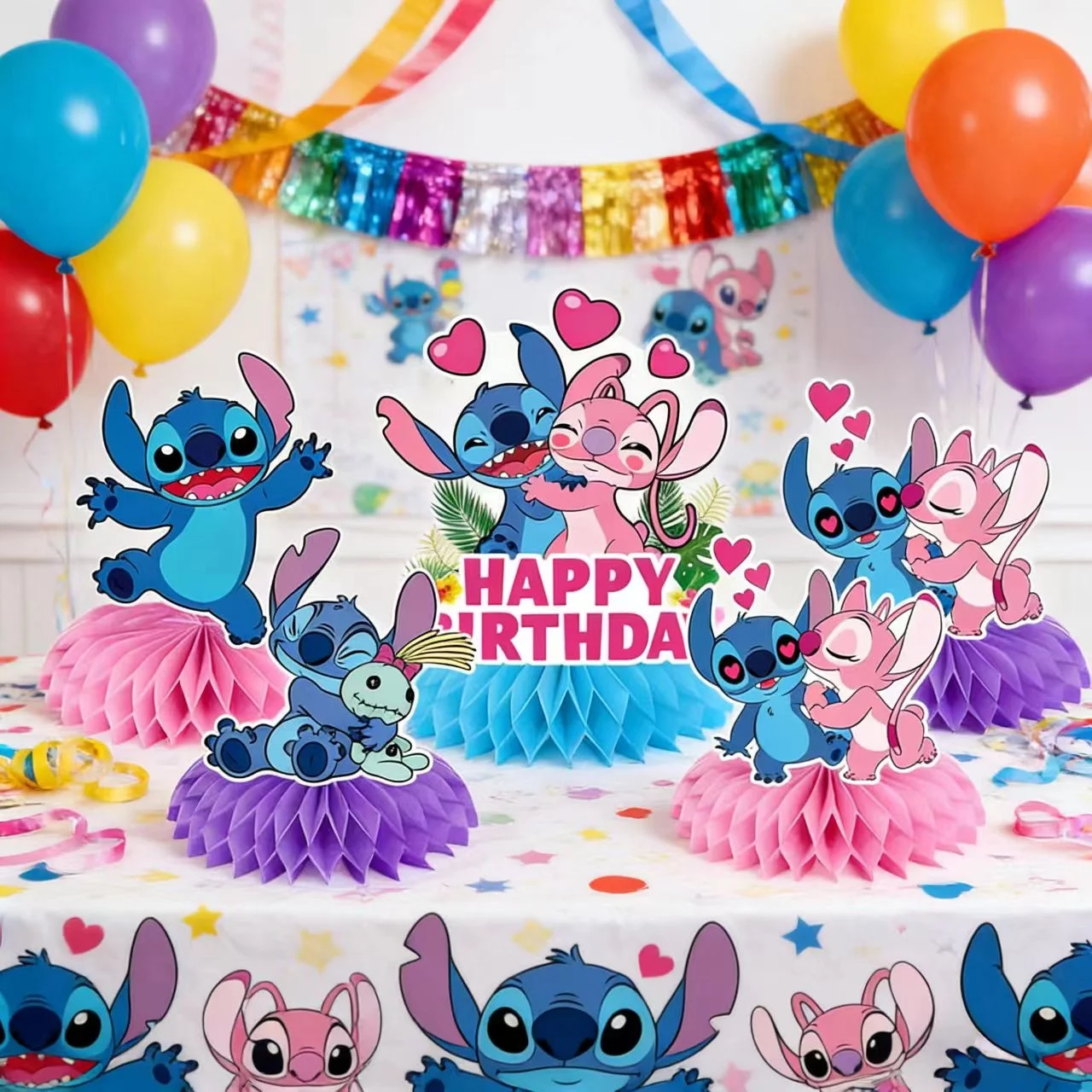 Decoración de Escritorio con Diseño de Panal de Abeja de Lilo & Stitch, Decoración para Fiestas de Cumpleaños de Sirenas, Adornos para Mesa DIY, Decoración para Baby Shower, Regalos