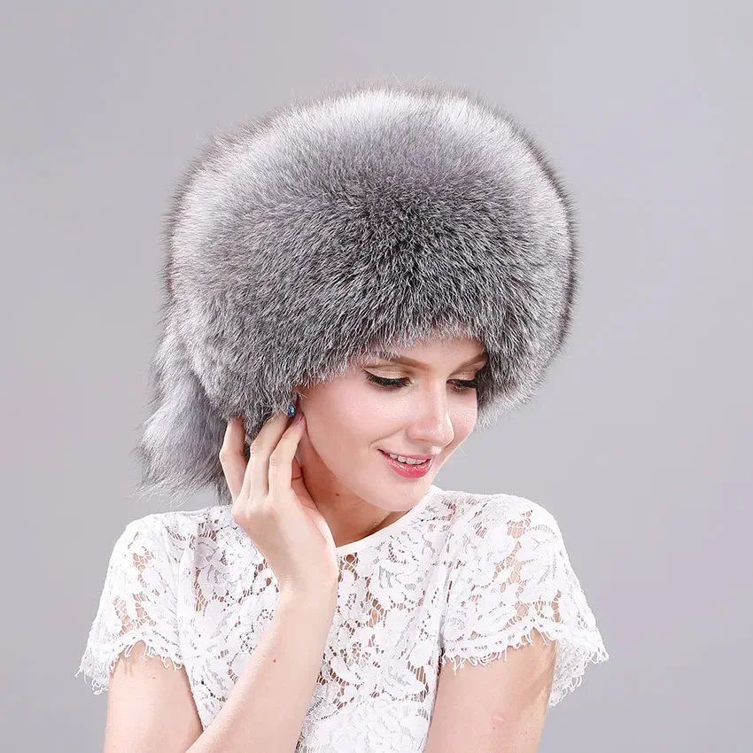 

Winter Fur Women Hat with Tail Real Fox Fur Hat Luxury Raccoon Fur Beanies Warm Ear Protect Unisex Bomber Hat Wholesale Bonnets