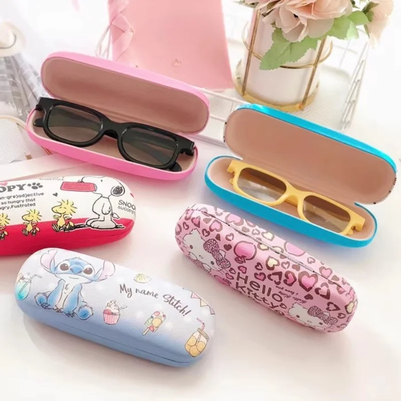 Sanrio Stitch Hello Kitty Glasses Case Children Students Anti Drop Glasses Storage Box Princess Series Pattern Protective Case