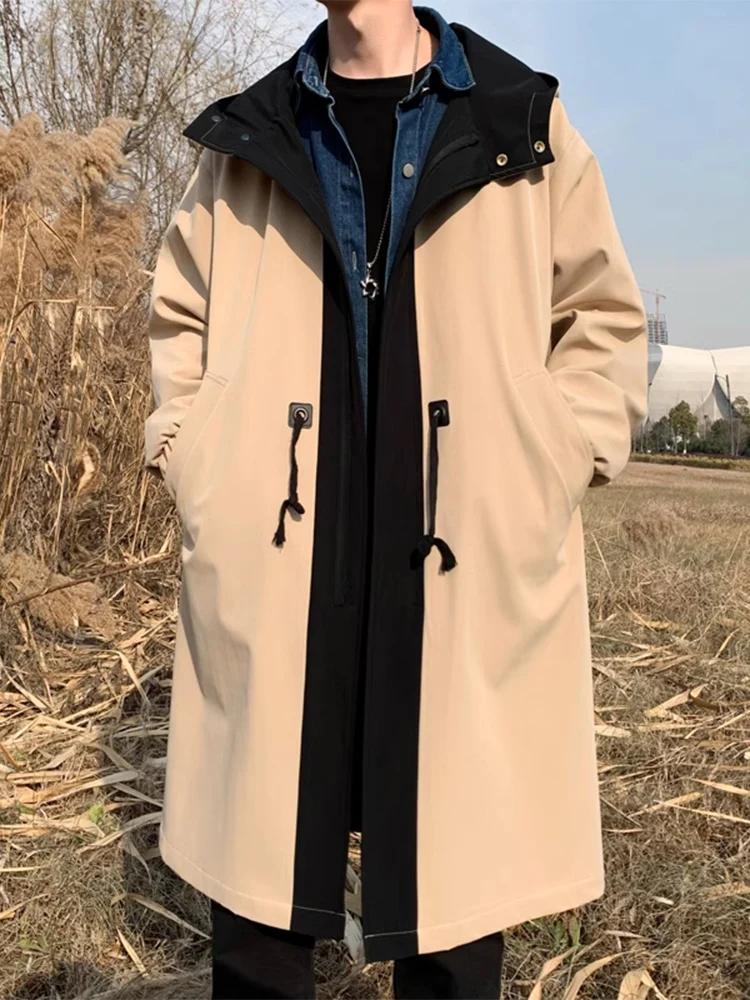 

Корейская мужская куртка-ветровка с капюшоном, весенне-осенняя, модная, брендовая, средней длины, молодежная, популярная, водонепроницаемая