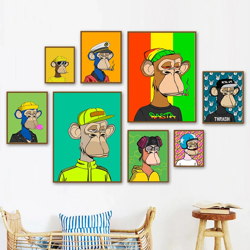 

Pop Art Bored Ape Posters Canvas Painting Funny Cartoon Monkey Smoke Cigar Colorful Wall Picture For Living Room Home Decoration