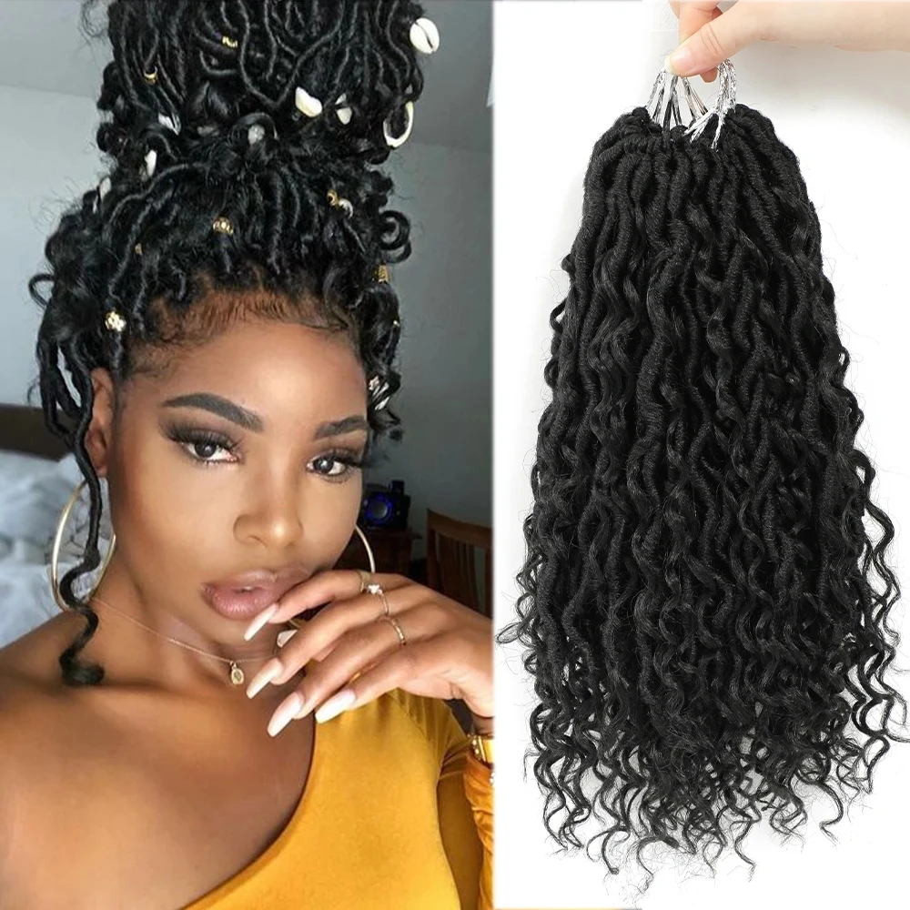 Faux Locs Häkeln Haar 14nch Faux Locks Häkeln Zöpfe lockiges Haar Weiche Locs Häkeln Haar mit lockigen Enden Faser Rücken Zöpfe Haar