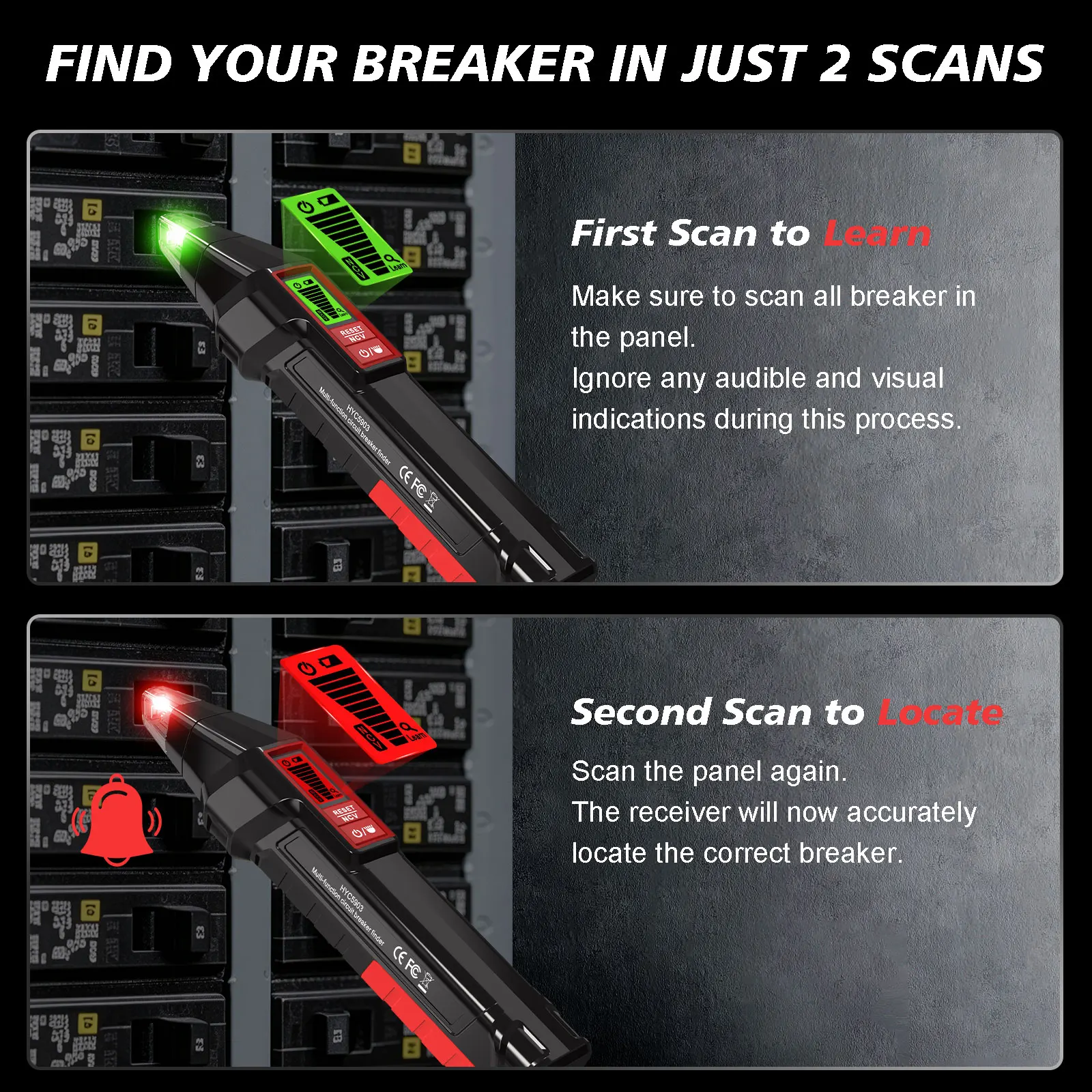 HYC5903 Circuit Breaker Finder Non-Contact Voltage Tester GFCI Socket Tester 2-in-1 Circuit Tracer Wire Fault Detector