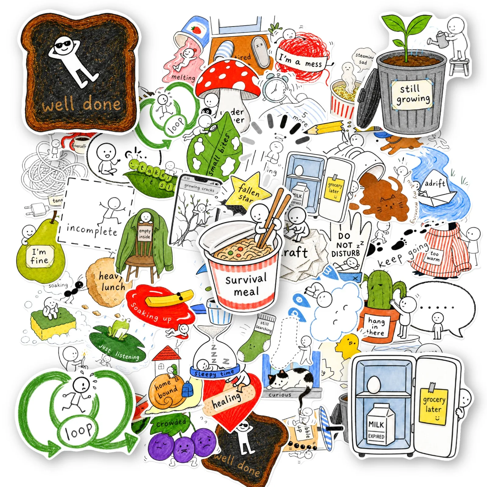 10/200 Pcs Aesthetic Stick Figure Stickers Hand Drawn Meme Decals Waterproof DIY Scrapbook Journal Phone Laptop Aesthetic Decor