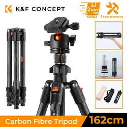 K & F Concept-trípode de cámara de fibra de carbono, trípode de viaje ligero con cabeza de bola de Metal de 36mm, placa de liberación rápida, 64 pulgadas/162cm