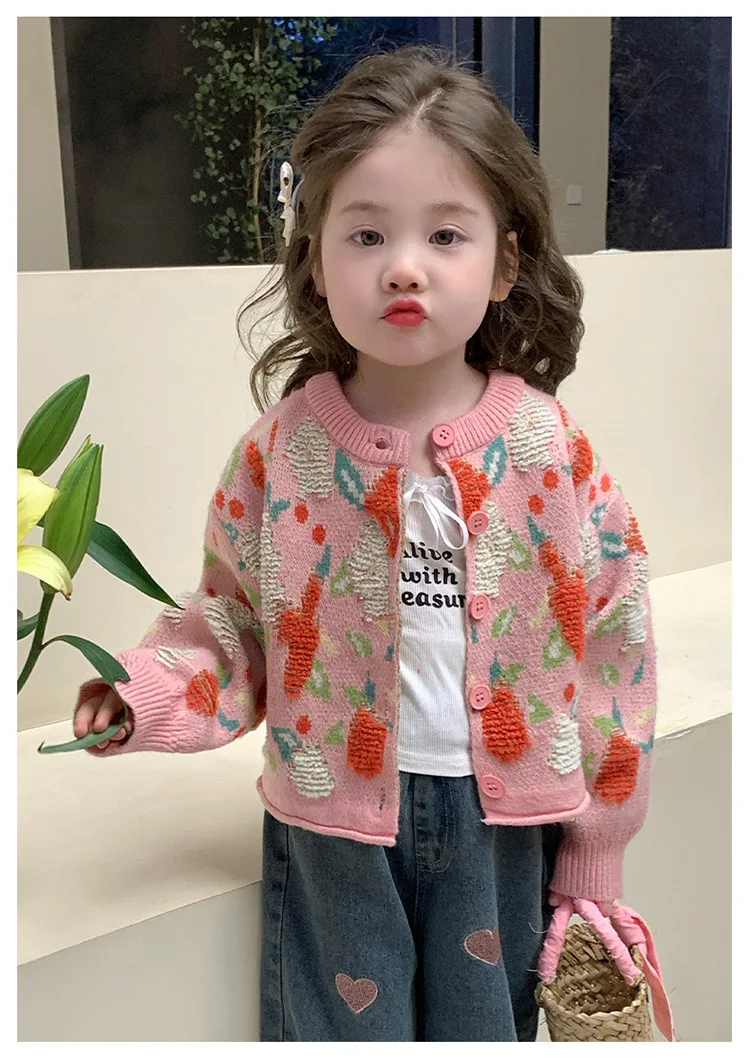 الفتيات سترة سترة الربيع والخريف 2025 جديد الفتيات الطفل الأزياء الأجنبية سترة مشغولة من الصوف الأطفال الربيع الأعلى #5