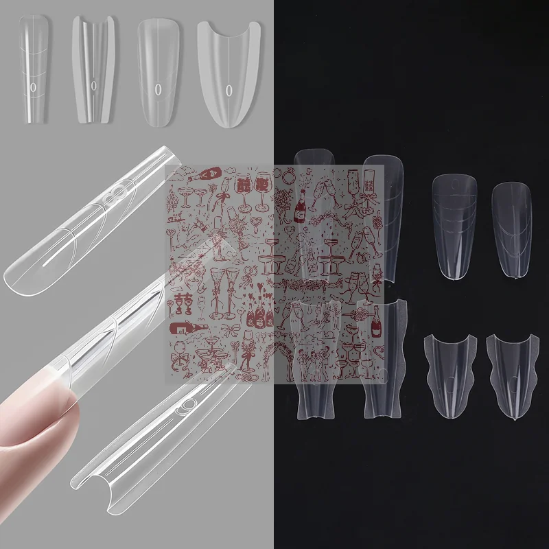 60PCS Sandwich Dual Nail Form Coffin Almond Nail Forms 15Size Reusable Top Bottom Forms Nail Art Extension Top Mold Bottom Mold
