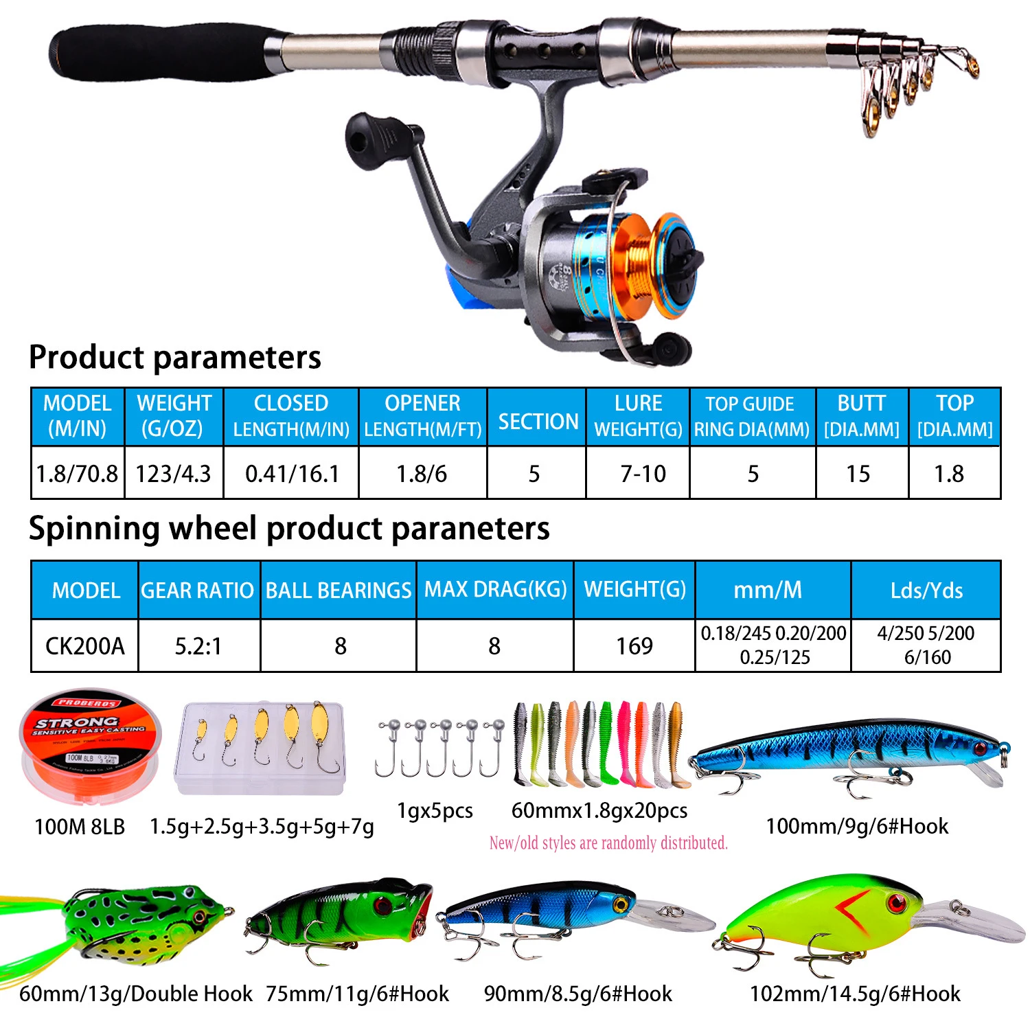 NEW  Telescopic Fishing Rod Combo Fishing Rod Full Kits 1.8M Sea and Spinning Reel Baits Lure Set Portable Travel Fishing Combo