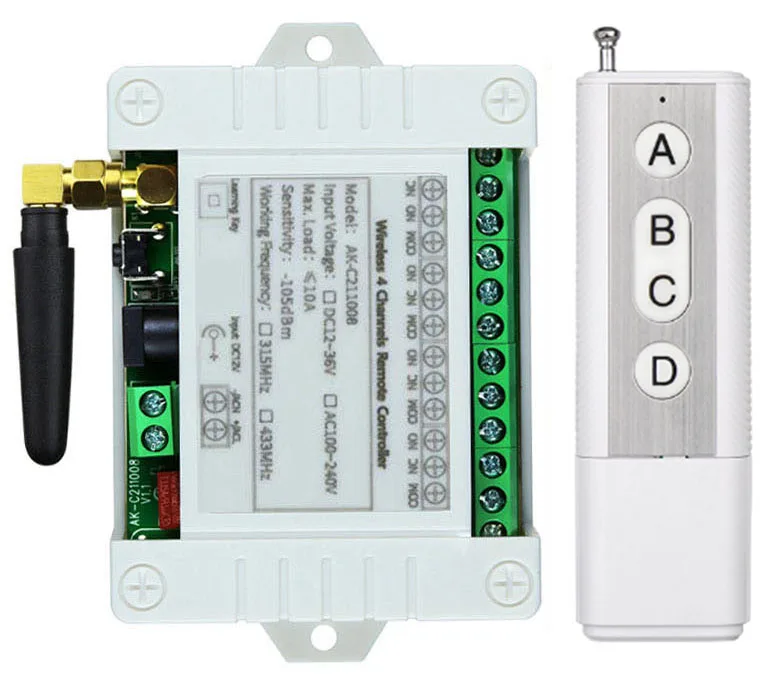 Universal Wireless Remote Control DC 12V 24V 36V 4CH 10A Relay Receiver Module RF Switch Remote Control For Gate Garage Opener