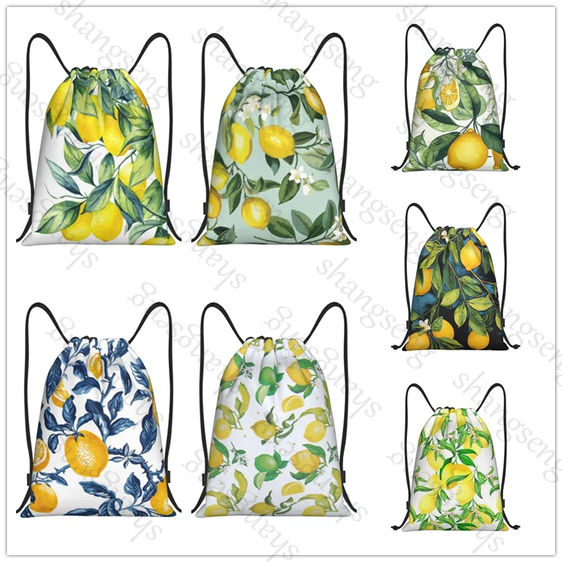 Drawstring Bag Sports Backpack Bundle Pocket Basketball Bags Boy Birthday Christmas Shoe Bag Sports Bag Lemon fruit