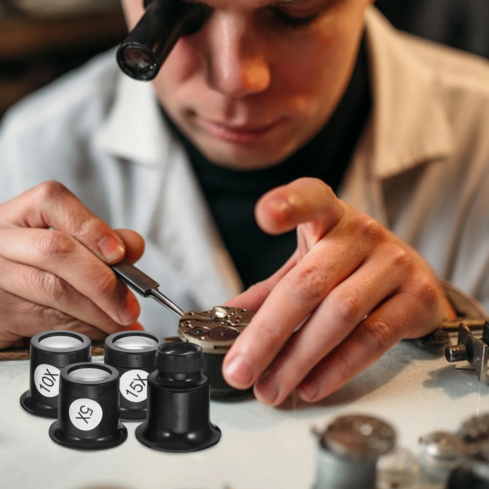 

1Set Precision Watch Loupe Magnifier Kit 5x 10x 15x 20x Glass Jewelers Magnifying Loupe Tool Portable for Professional Pocket