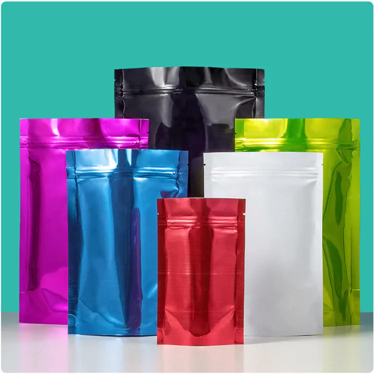 100PCS Stand Up Matte Glossy Aluminum Foil Ziplock Bag Heat Sealing Snack Spice Tea Sugar Bait Pet Food Resealable GiftPouches