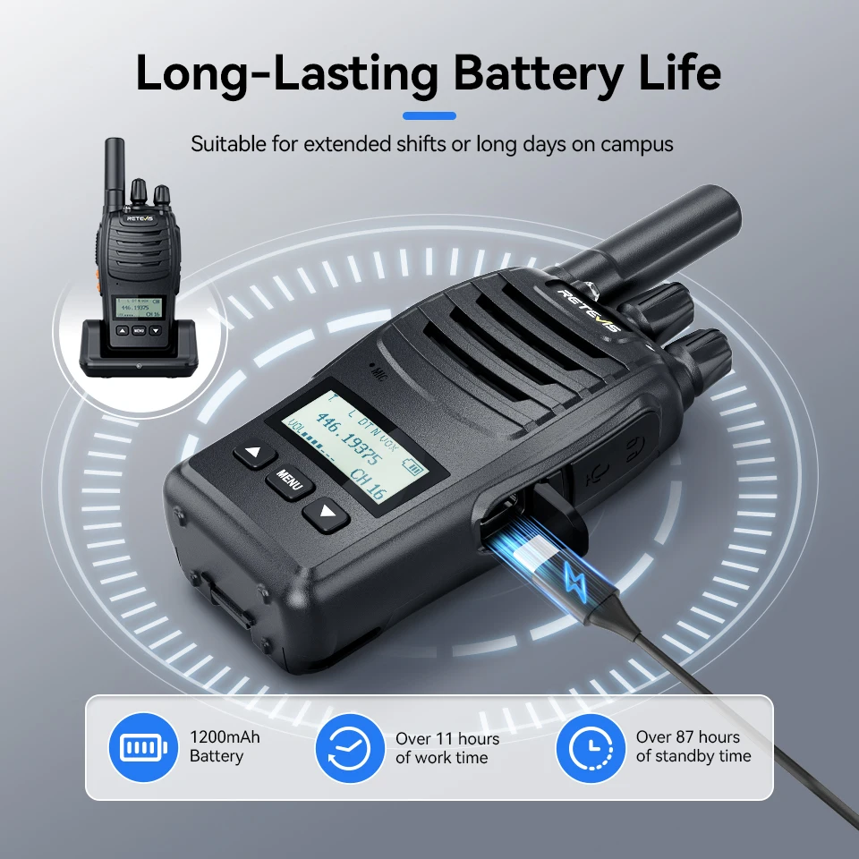 Retevis H777D Walkie Talkie Portabel 4/6 Buah PMR Radio Dua Arah Bebas Lisensi Dapat Diisi Ulang Layar LCD VOX untuk Keamanan Restoran