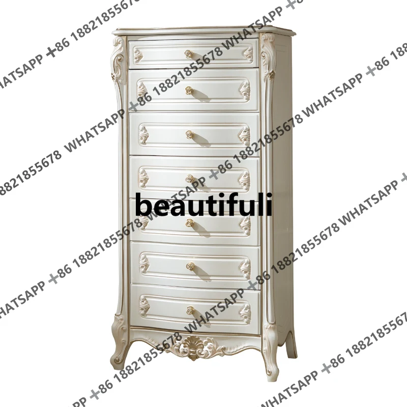 

Versailles French court style chest of drawers solid wood European furniture pearl white storage cabinet ES