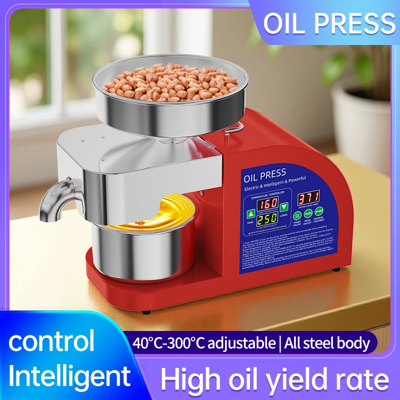 

304 Stainless Steel Oil Press Machine | 220V Commercial & Home Use |95% Oil Yield |for Peanut/Sesame/Coconut |Automatic Heating