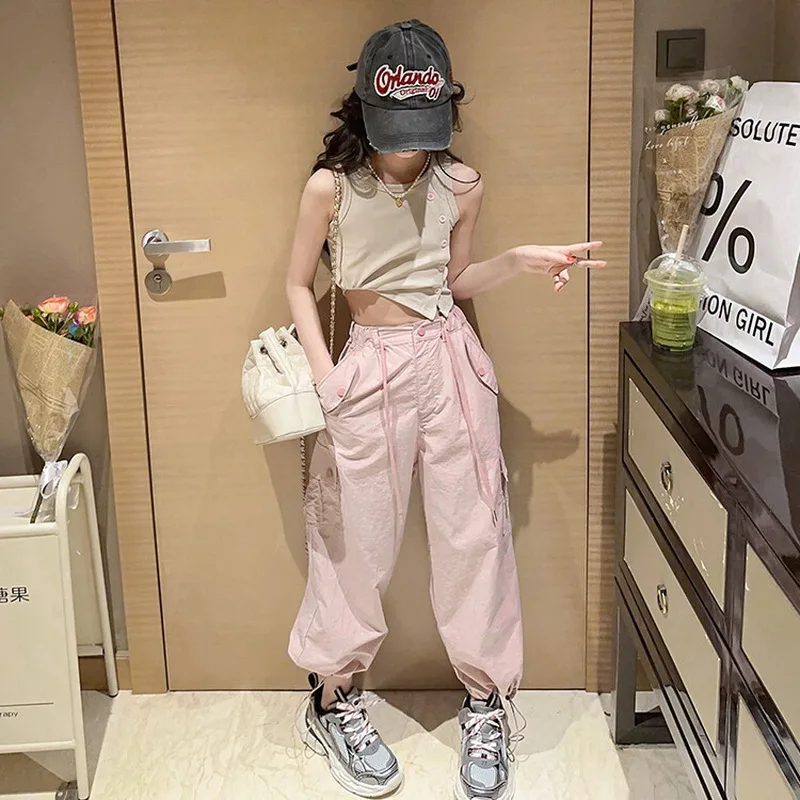 Girls' Summer Casual Cargo Pants New Children's Trendy Mosquito Repellent Work Trousers Comfortable Summer Sweatpants for Kids