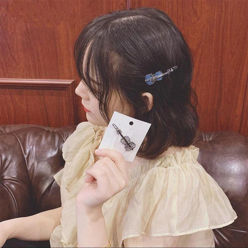 Fashion Violin Hair Clip Light Luxury Rhinestone Shiny Bangs Broken Hair Clips Sweet Girl Music Style Metal Headwear Jewelry