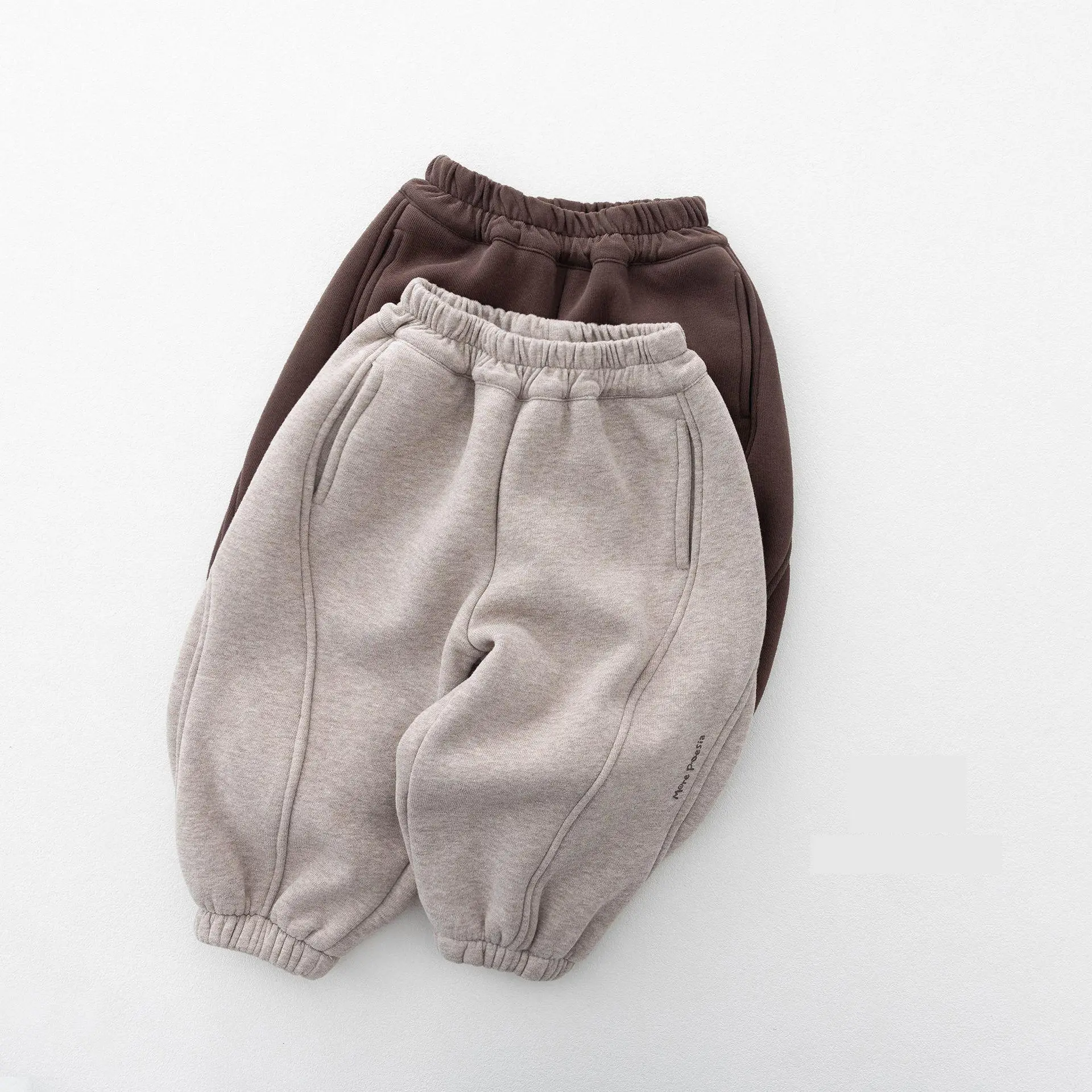 2026 Winter New Children Fleece Trousers Boys Girls Warm Casual Pants Plus Velvet Thick Kids Letter Sweatpants Baby Clothes
