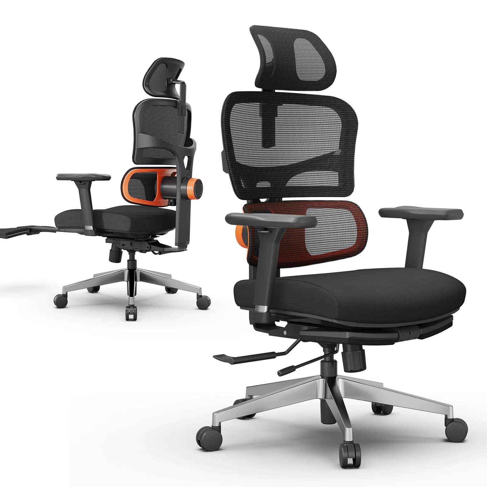 Chaise ergonomique NEWTRAL avec soutien lombaire adaptatif, repose-pieds, dossier inclinable à 4 positions et appuie-tête, chaises de bureau