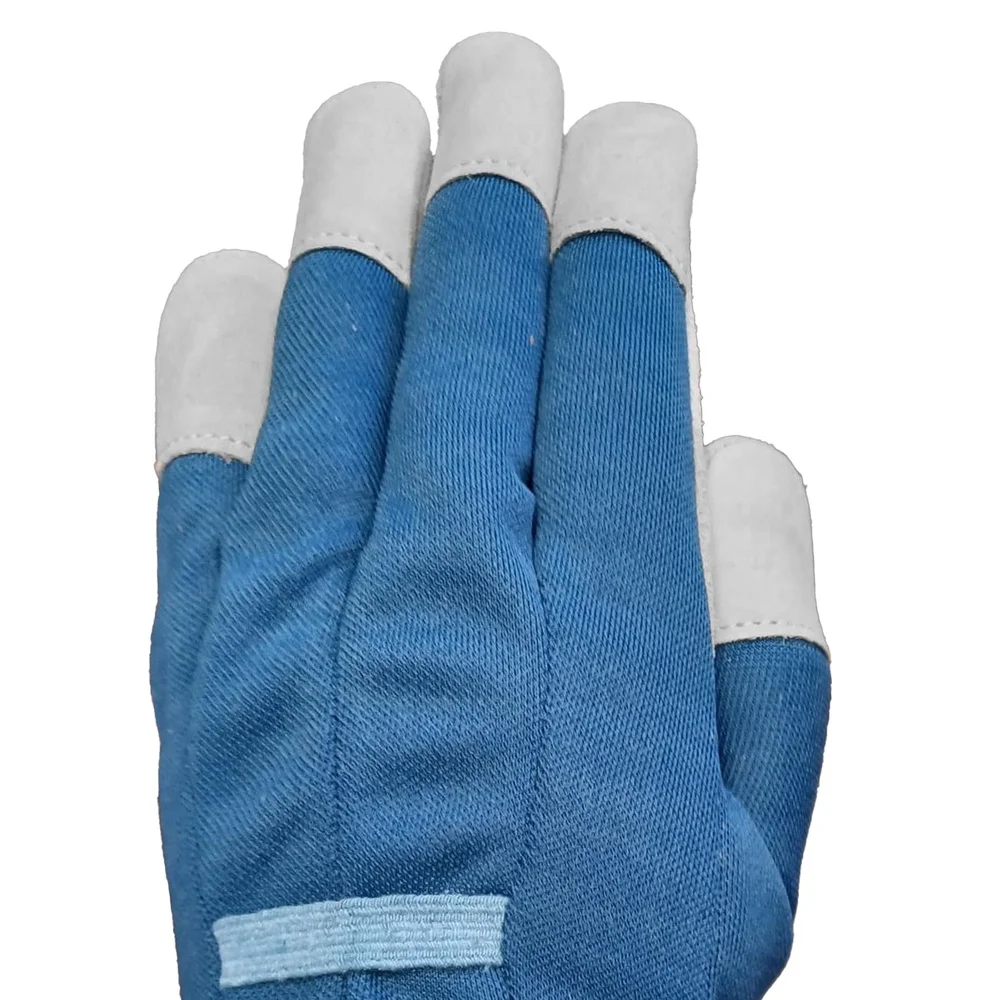 Ladies Durable Cowhide Leather Gloves with Canvas Back Knit Wrist Yard Garden Tasks Comfortable Protection