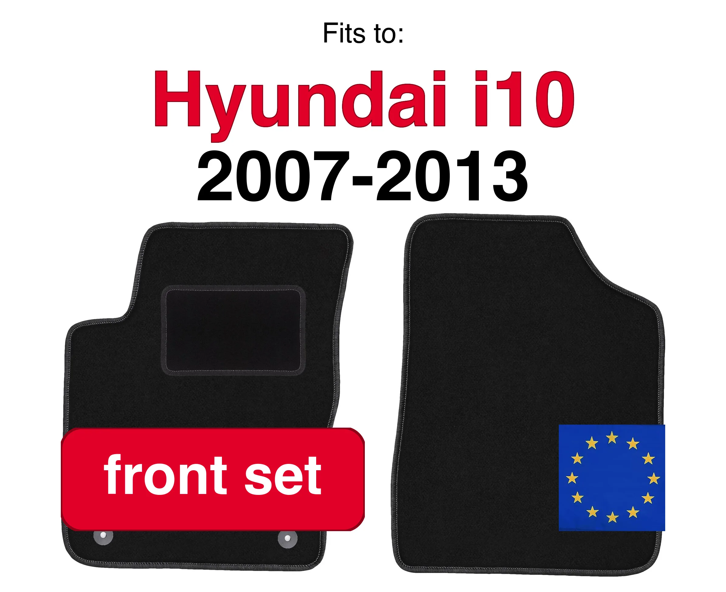 Auto Velour Tapijten Voorkant Voor Hyundai i10 Hatchback (2007-2013) - Zwart (2 stuks) Voertuig Voorkant Auto Vloertapijt Matten Set