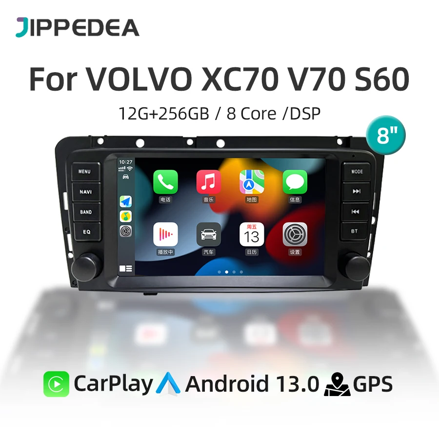 Android 13.0 GPS Navigation CarPlay 4G WiFi Bluetooth Car Radio For VOLVO XC70 V70 S60 S40 V40 2005-2008 Car Multimedia Player