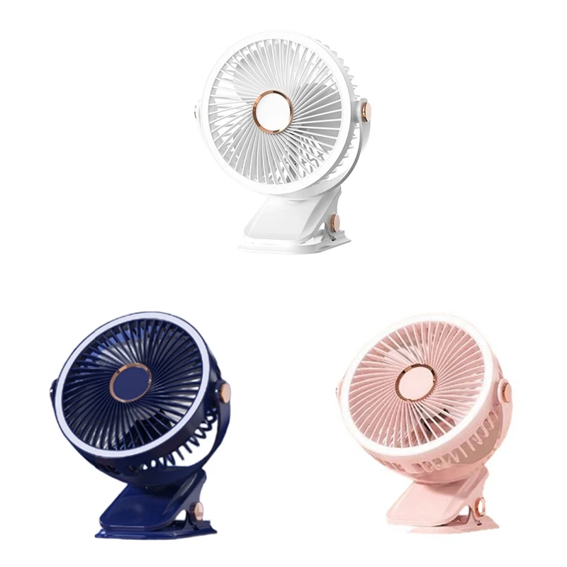 

USB Rechargeable Fan Dormitory Clip-On Type Portable Mini Desk Fan 360 Degree Rotation Adjustable Fan With LED Light