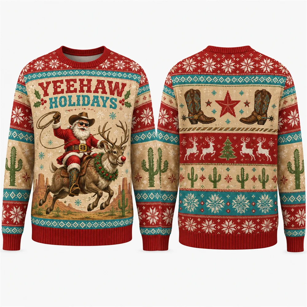 Parent-Child Matching Funny Multi-themed Print Ugly Christmas Crew Neck Long Sleeve Casual Holiday Sweatshirt for Kids & Adults