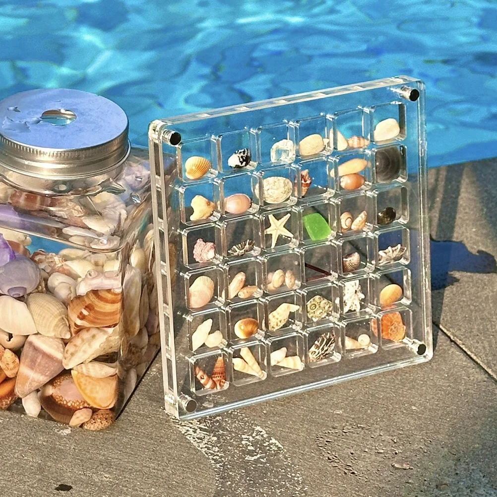

2Pcs Acrylic Seashell Display Box 36 Compartments Shell Organizer Storage Case Clear Rock Collection Display Case Protective Lid