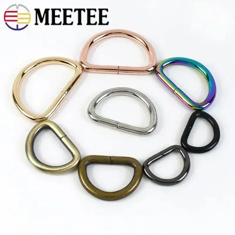 10/20Pcs Meetee 16-50mm Metal D Rings Buckles for Backpack Bag Strap Webbing Clasp Adjust Handbag Connector Hook DIY Accessories