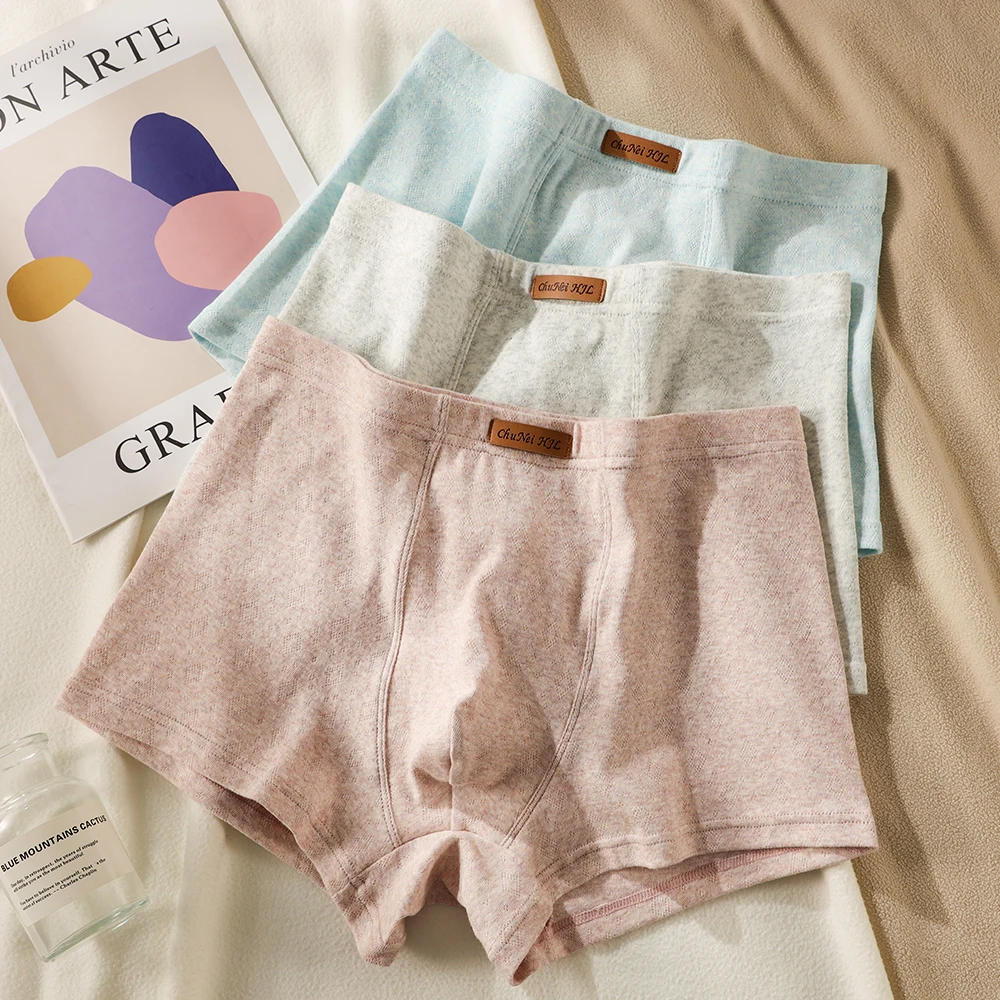 

3PCS/Pack 100% Cotton Knit Solid Gentleman Underwear Breathable Antibacterial Crotch Underpants Soft Comfortable Men's Panties