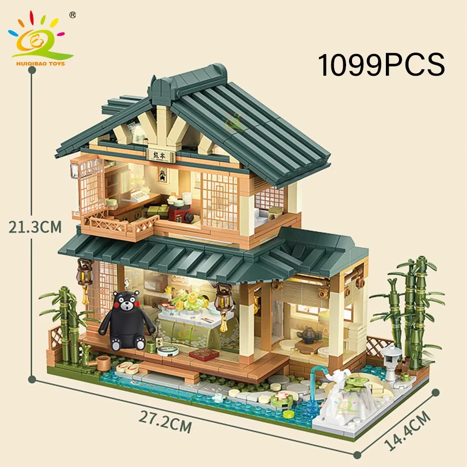 1099 pezzi set di blocchi di costruzione fai da te giapponese Street View Bear House modello di camera Tatami architettura mattoni giocattolo per bambini