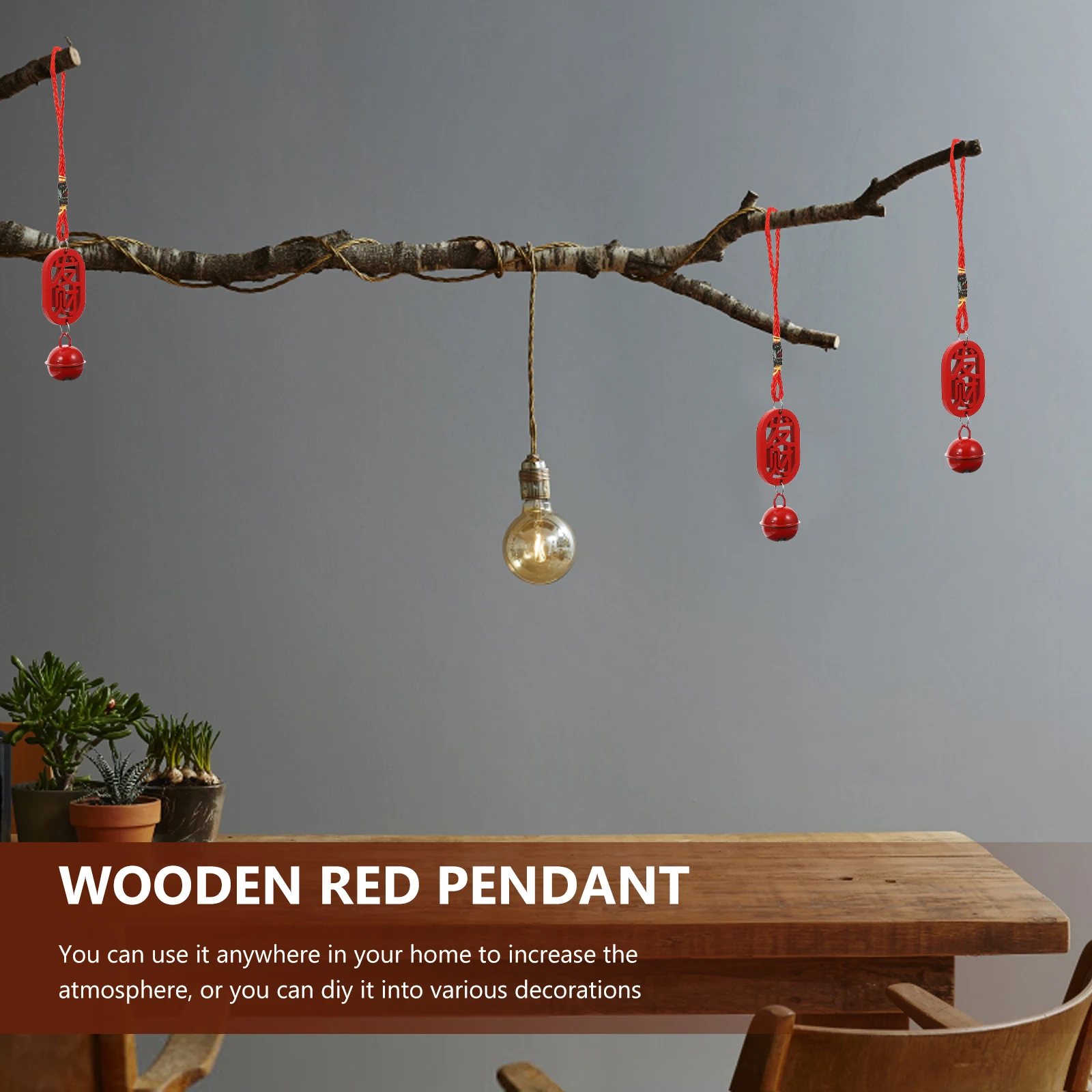 

5pcs Red Chinese Characters Hanging Decor Festival Auspicious Pendant Wooden Mini Home Spring Celebration Ornament Wood Hanging