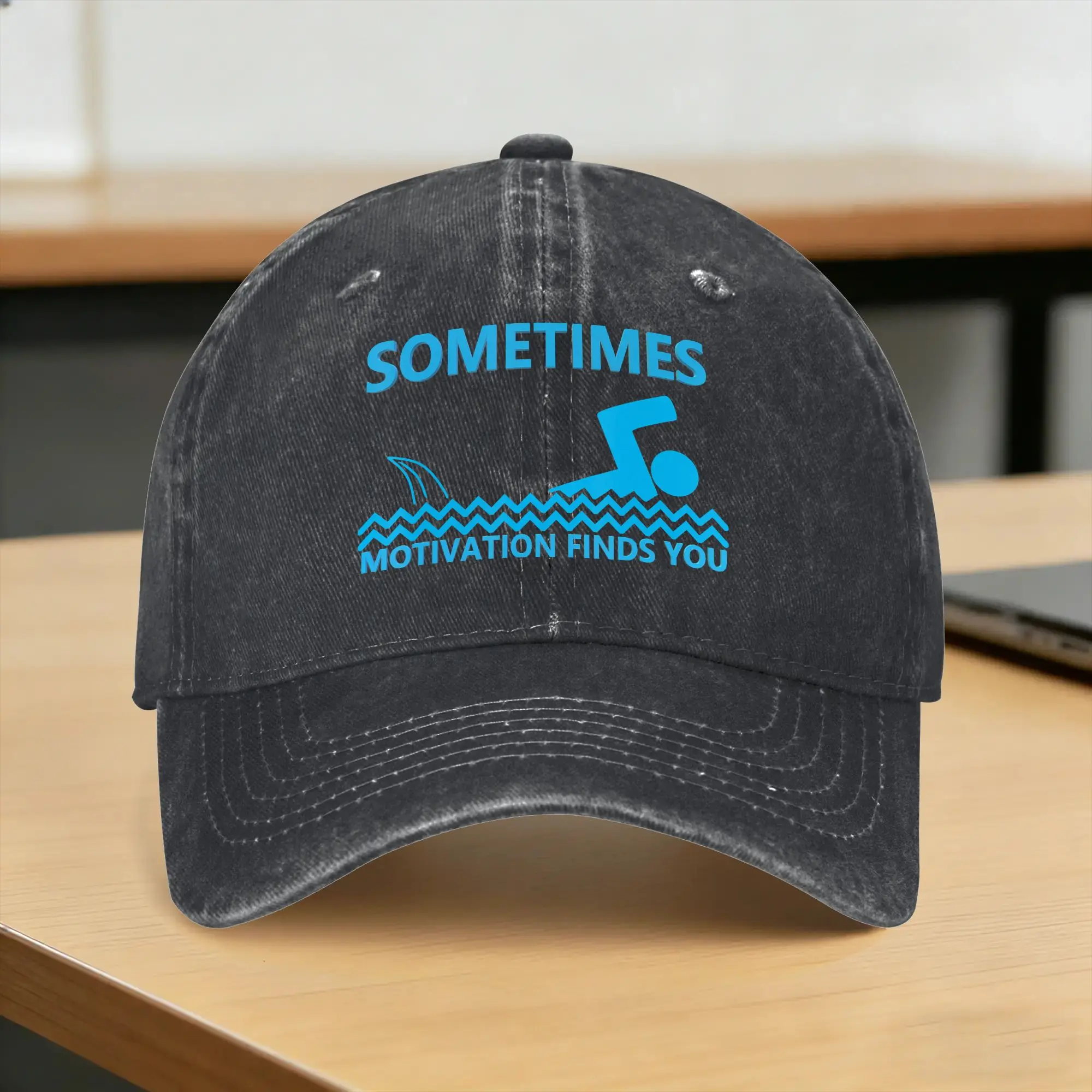 Sometimes Motivation Finds You Shark Sarcastic Humor Saying Sun Baseball Cap Couple Women Design Trucker Hat Sports Snapback Cap