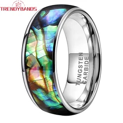 4mm 6mm 8mm Tungsten Rings for Women Men Fine Jewelry Wedding Band Domed Shell Inlay Polished Shiny Comfort Fit