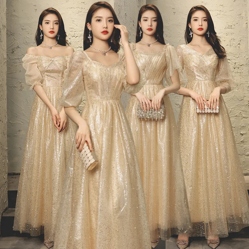 

Temperament Bridesmaid Dresses New Autumn Mid Sleeve Style Slim Long Sisters Group Dress Girl Graduation Party Evening Dresses